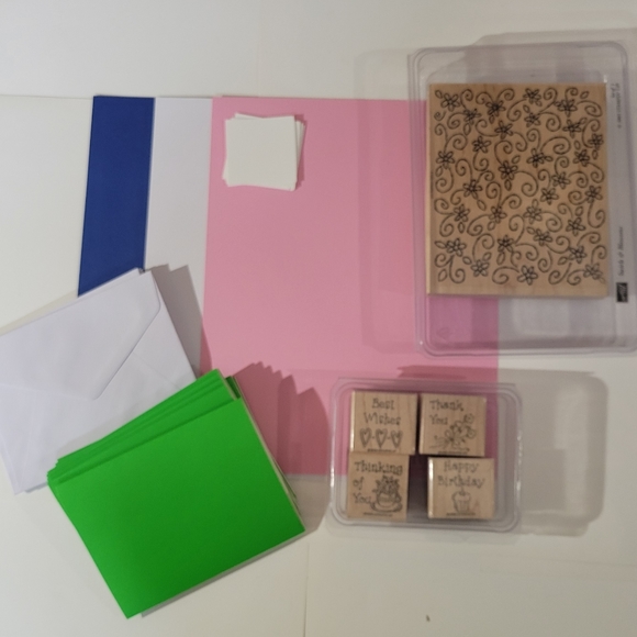 Stampin Up Swirls and Blossoms & Simple Wishes  Wooden Block Rubber Stamp Set - Picture 8 of 12